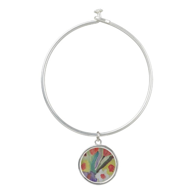 Abstract Tulips & Spring Flowers Bangle Bracelet (Front)