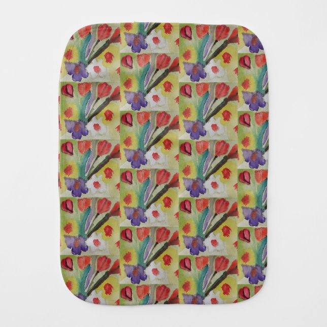 Abstract Tulips & Spring Flowers Burp Cloth (Front)