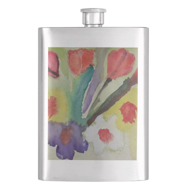Abstract Tulips & Spring Flowers Classic Flask (Front)