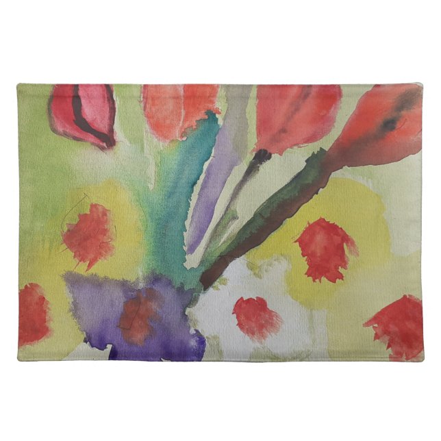 Abstract Tulips & Spring Flowers Cloth Placemat (Front)