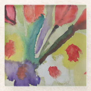 Abstract Tulips & Spring Flowers Glass Coaster