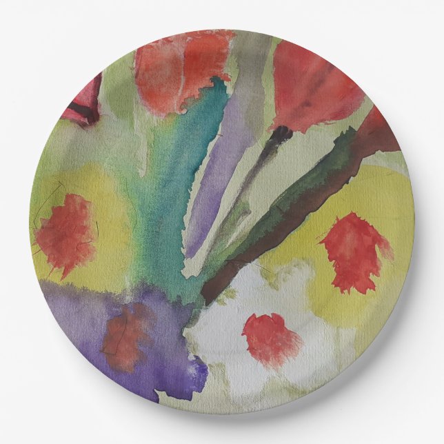 Abstract Tulips & Spring Flowers Paper Plates (Front)