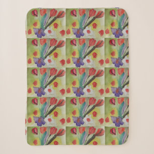 Abstract Tulips & Spring Flowers Sherpa Blanket