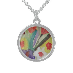 Abstract Tulips & Spring Flowers Sterling Silver Necklace