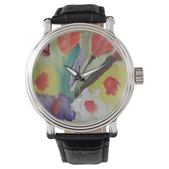 Abstract Tulips & Spring Flowers Watch (Front)