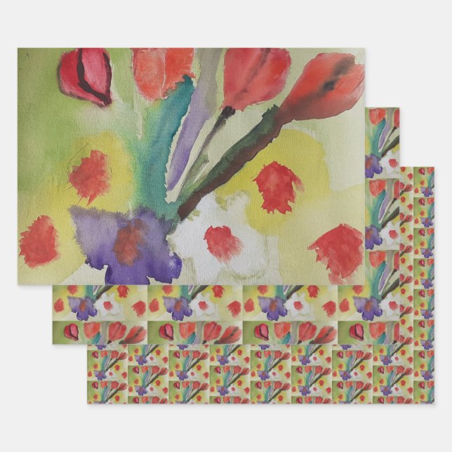 Abstract Tulips & Spring Flowers Wrapping Paper Sheets (Set)