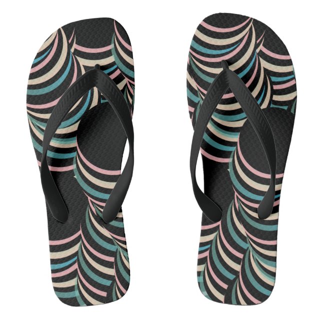 Abstract Tunnel Swirls Pink Green Black Flip Flops (Footbed)