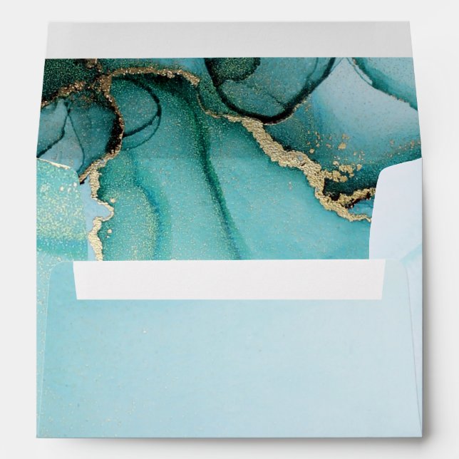 Abstract Turquoise and Black Wedding Envelope (Back (Bottom))