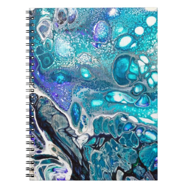 Abstract Turquoise and Blue Paint Cell Swirl Notebook (Front)