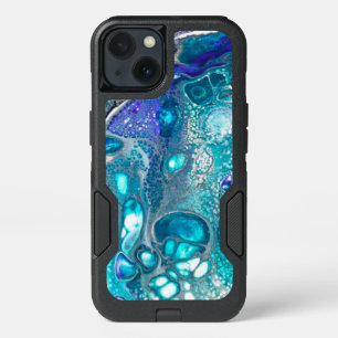 Abstract Turquoise and Blue Paint Cell Swirl iPhone 13 Case