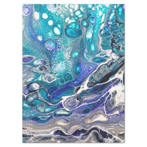 Abstract Turquoise and Blue Paint Cell Swirl Tissue Paper