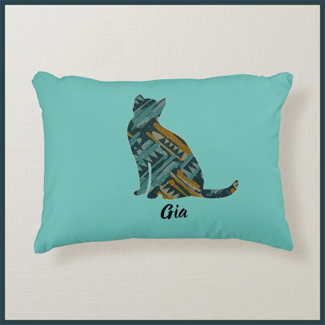 Abstract Turquoise and Gold Cat Accent Pillow (Creator Uploaded)