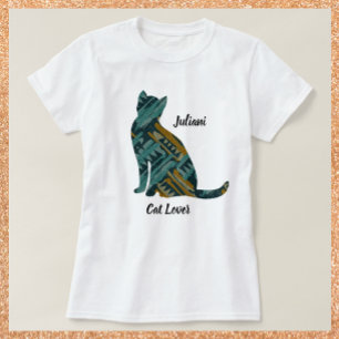 Abstract Turquoise and Gold Cat Lover T-Shirt