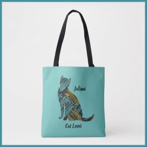 Abstract Turquoise and Gold Cat Tote Bag