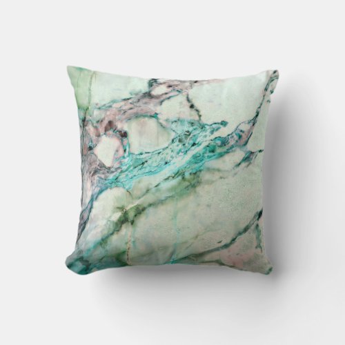 Abstract Turquoise Aquamarine White Mint Marble Throw Pillow
