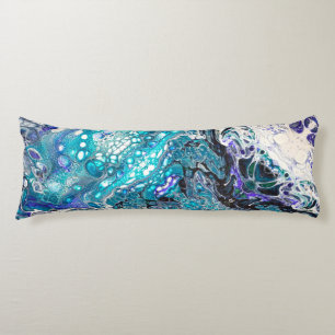 Abstract Turquoise blue black white paint Body Pillow