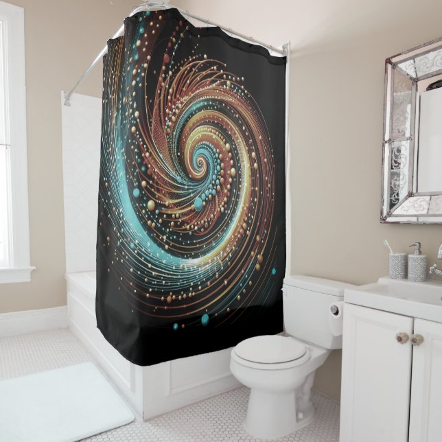 Abstract Turquoise Blue Copper Shower Curtain (In Situ)