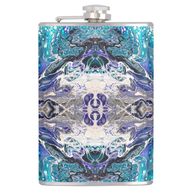 Abstract Turquoise Blue Design Flask (Front)