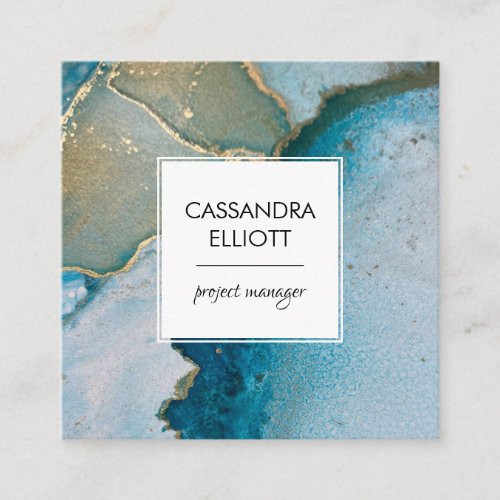 Abstract Turquoise  Gold Alcohol Ink Liquid Art Square Business Card