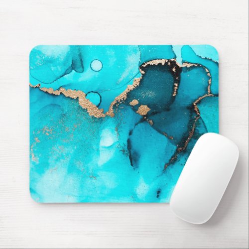 Abstract Turquoise Gold Art Mouse Pad