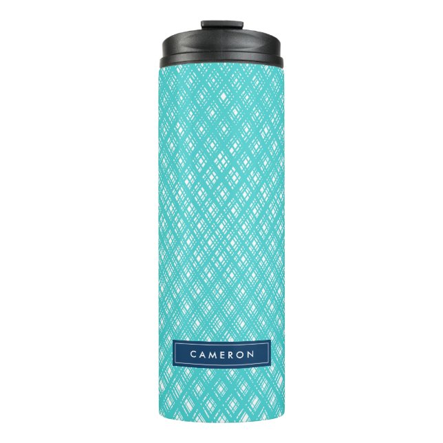 Abstract Turquoise Line Strokes Pattern Thermal Tumbler (Front)