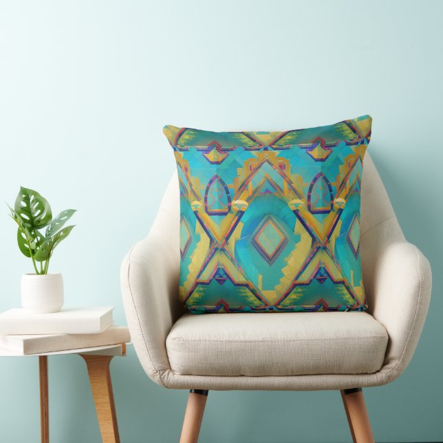 Abstract turquoise moroccan mosaic kitty voices  throw pillow (Chair)
