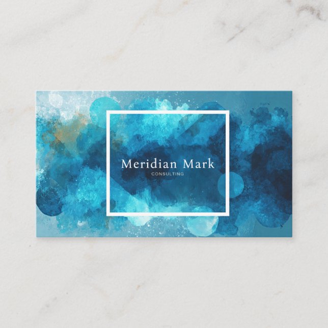 Abstract Turquoise Navy Watercolor Geometric Business Card (Front)