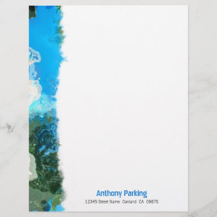 Abstract Turquoise Ocean Blue & Seaweed Custom Letterhead