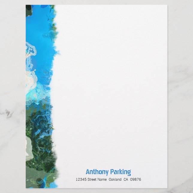 Abstract Turquoise Ocean Blue & Seaweed Custom Letterhead (Front)