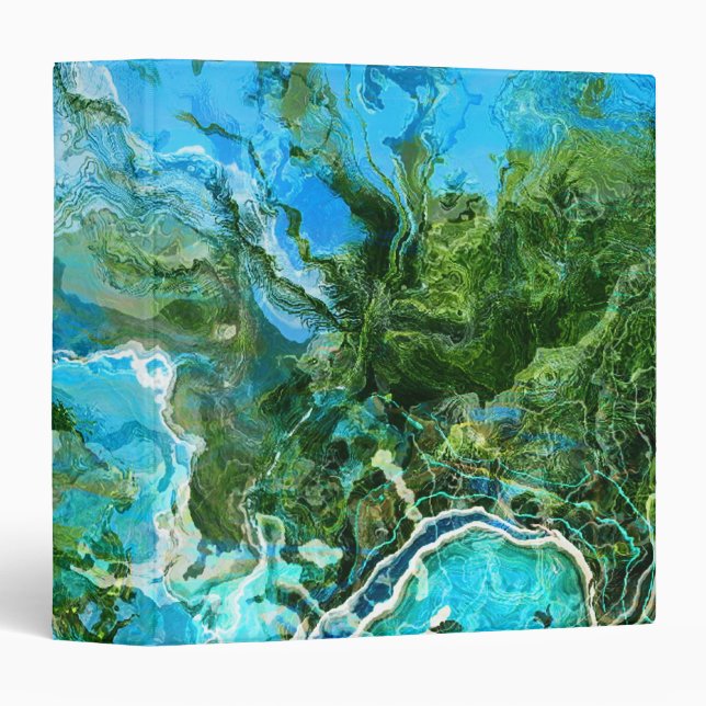Abstract Turquoise Ocean Blue & Seaweed Green 3 Ring Binder (Front/Spine)
