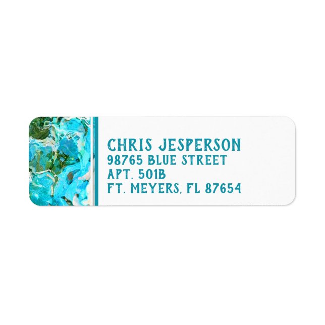Abstract Turquoise Ocean Blue & Seaweed Green Label (Front)
