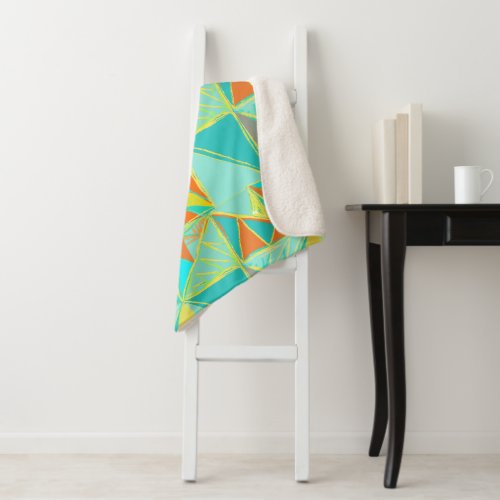 Abstract Turquoise Orange Yellow Triangle Pattern Sherpa Blanket
