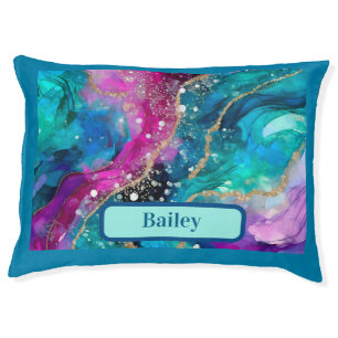 Abstract Turquoise Pink & Purple With Gold Dog Bed