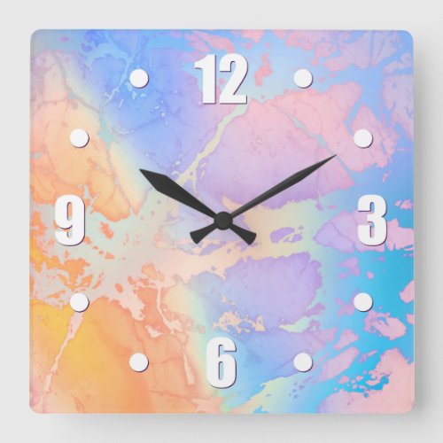 Abstract turquoise purple ombre watercolor modern square wall clock