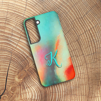 Abstract Turquoise Sea Initial Template Phone Case by millhill at Zazzle