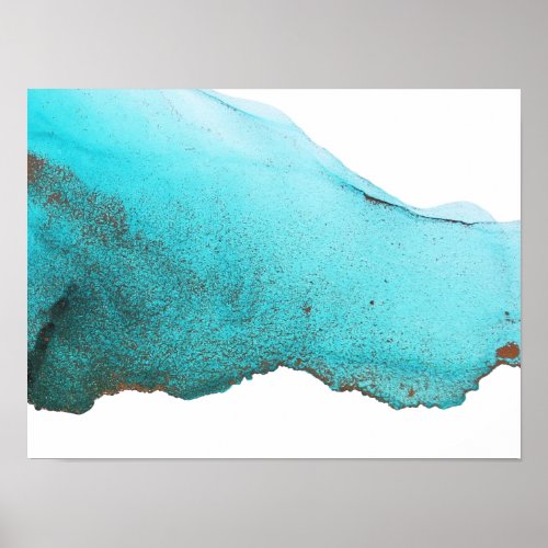 Abstract Turquoise Teal Gold Alcohol Ink Poster