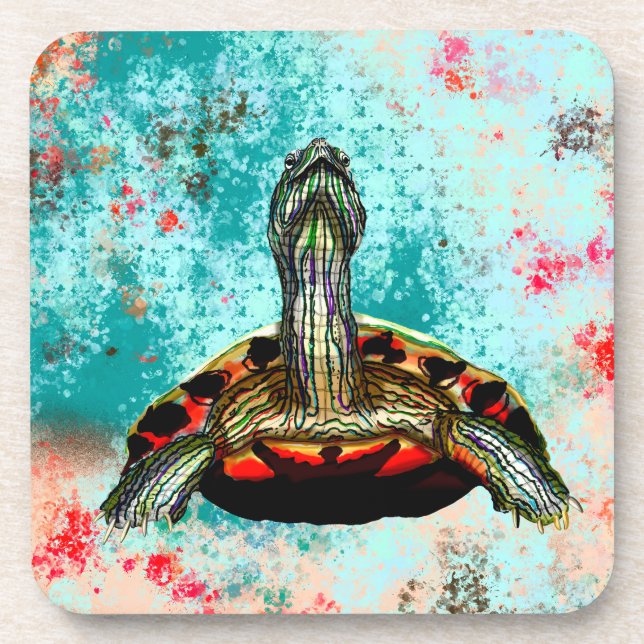 Abstract Turtle Artwork Beverage Coaster (Front)