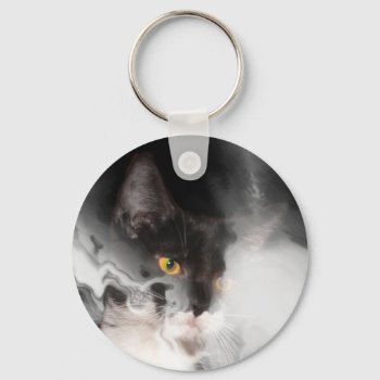 Abstract Tuxedo Cat Face Keychain by deemac1 at Zazzle
