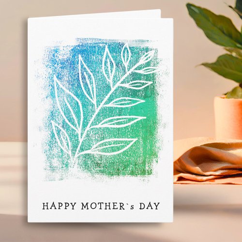 Abstract Twig Art Drawing Green Happy Mothers Day Card