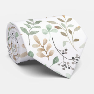 Abstract Twigs Leaves Green White Brown Neck Tie