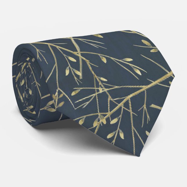 Abstract Twigs Navy Blue Gray Neck Tie (Rolled)