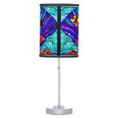 Abstract Underwater Fish & Shell Stained Glass Table Lamp (Front)