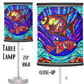 Abstract Underwater Fish & Shell Stained Glass Table Lamp