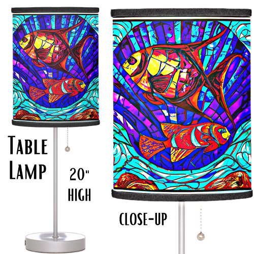 Abstract Underwater Fish  Shell Stained Glass Table Lamp