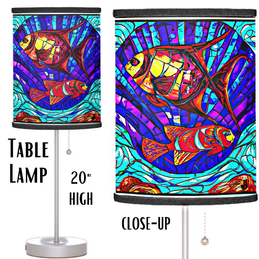 Abstract Underwater Fish & Shell Stained Glass Table Lamp