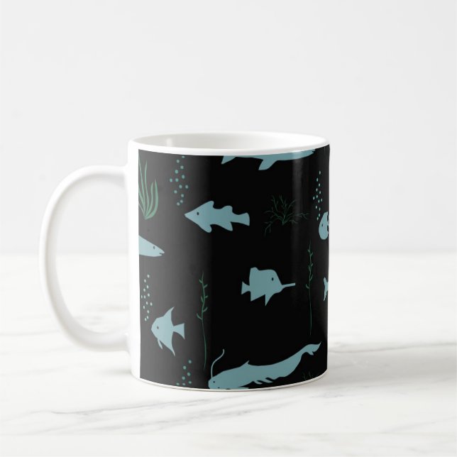 Abstract underwater pattern with fishes and seawee coffee mug (Left)