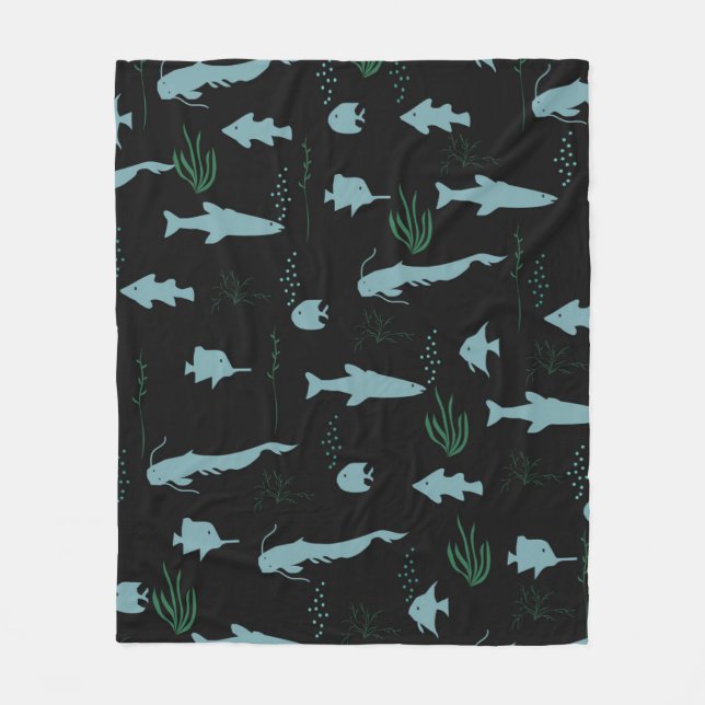 Abstract underwater pattern with fishes and seawee fleece blanket (Front)