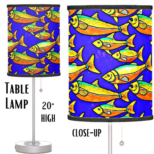 Abstract Underwater Yellow Orange Fish in Blue Sea Table Lamp