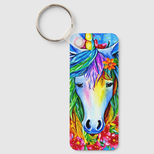 Abstract unicorn Face flowers watercolor Art Keychain