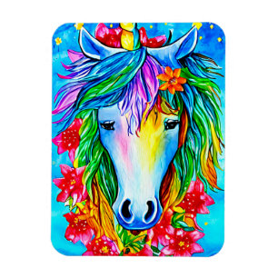 Abstract unicorn Face flowers watercolor Art  Magnet